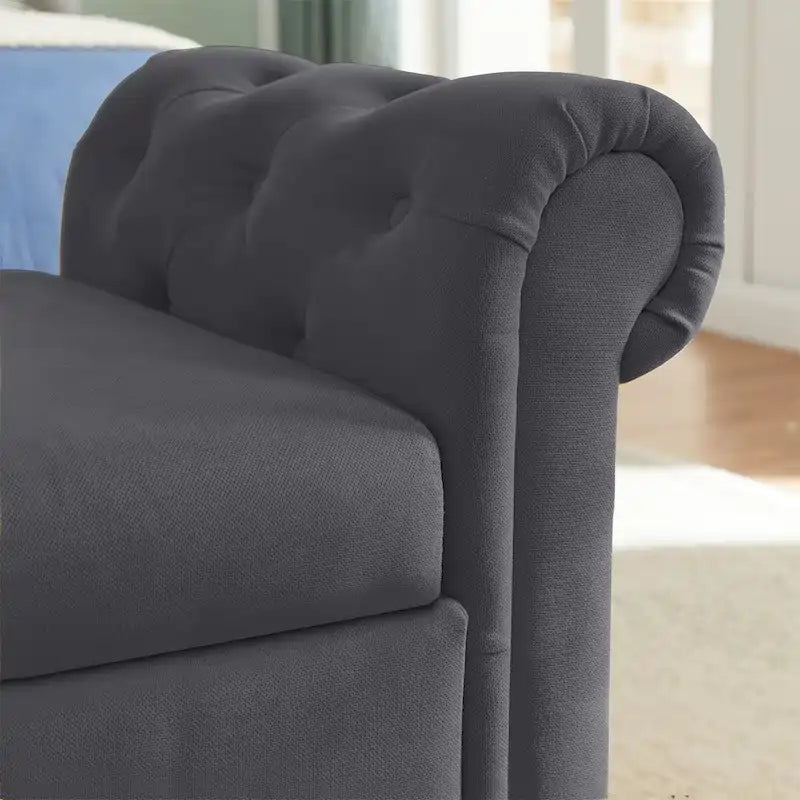 Storage Bench for Bedroom End of Bed Rolled Armed Velvet Ottoman Couch Long Bench