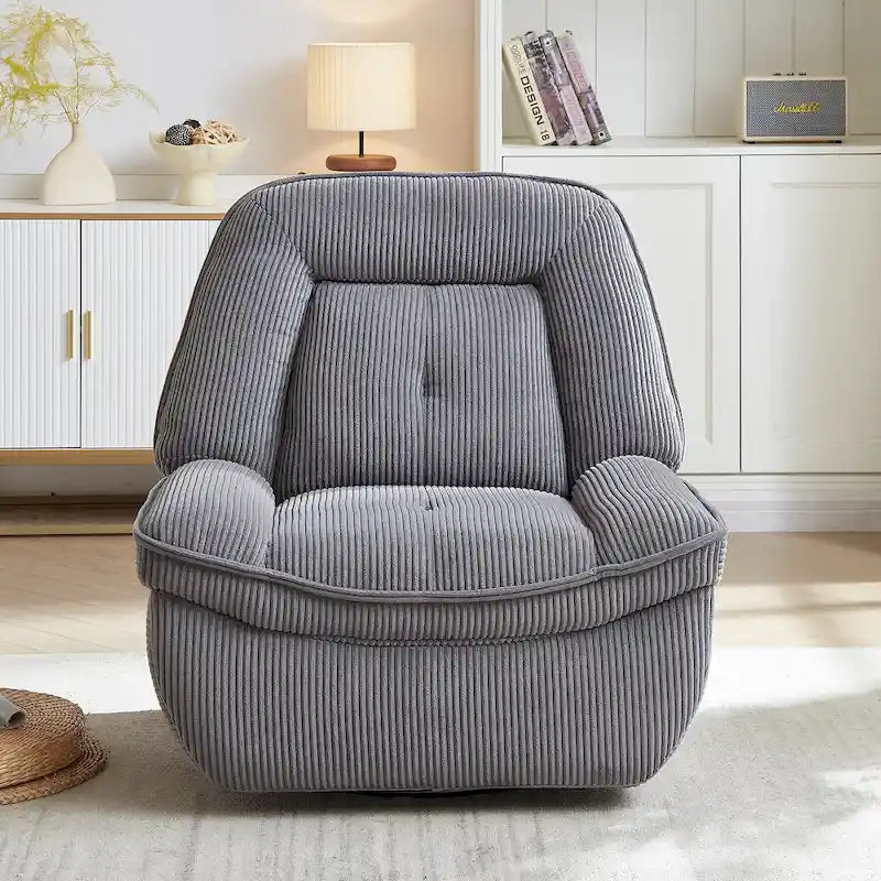 Corduroy Swivel Glider Recliner, Footrest for Living Room