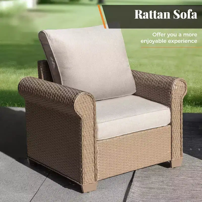 Captiva Designs 6 Piece Luxury Wicker Patio Conversation Sofa Set with Curved Armrests with Cushions