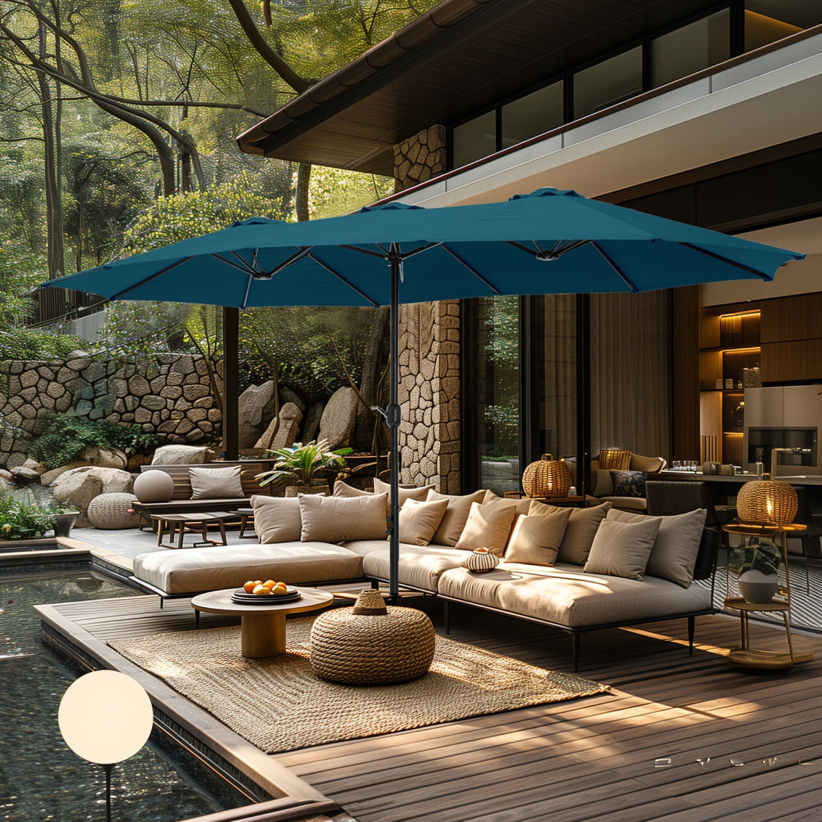 MAISON ARTS 15ft Double-Sided Patio Extra Large Twin Umbrella with Base Included