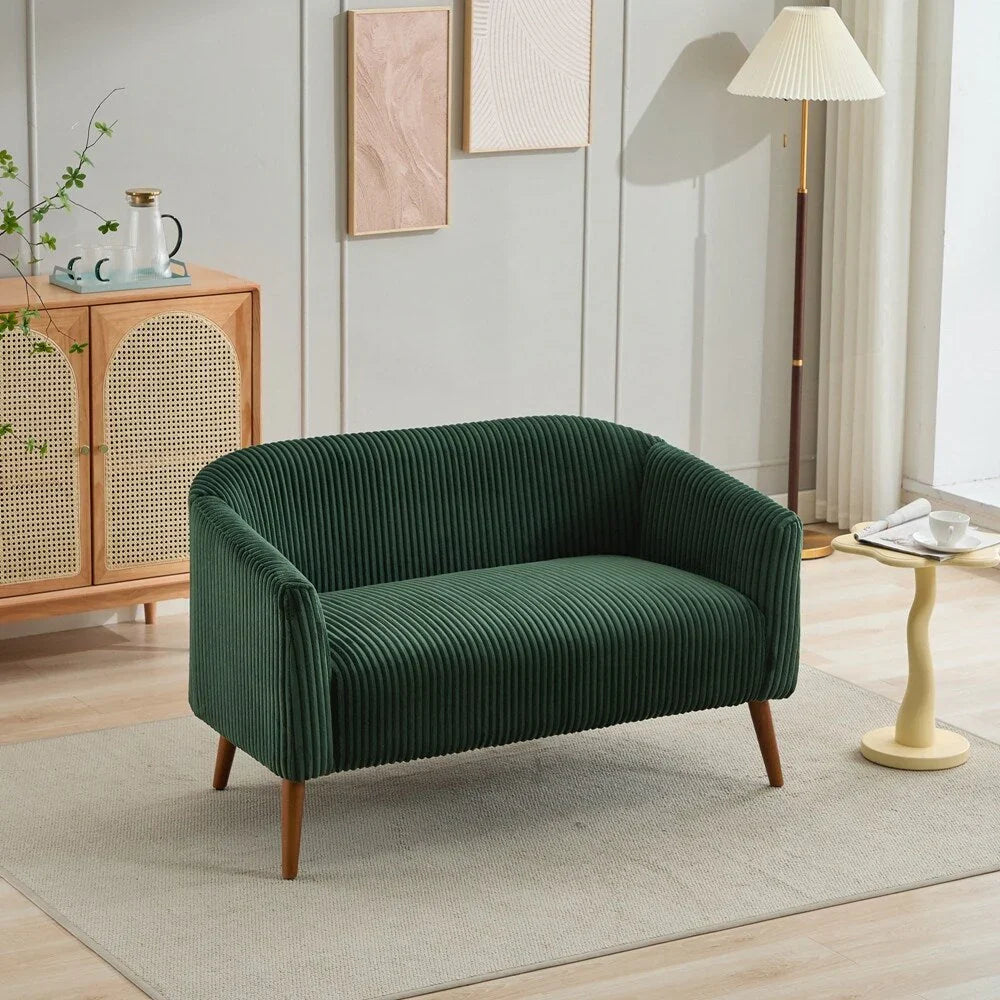 Corduroy Fabric Upholstered 2-Seat Sofa with Wooden Walnut Legs