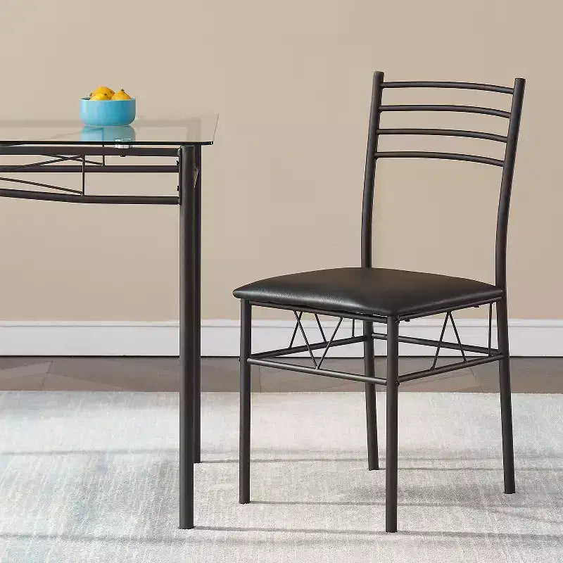 VECELO 5 Piece Dining Table Set with Glass Top Table & 4 Upholstered Chairs, Kitchen Rectangular Table Set Brown/Black