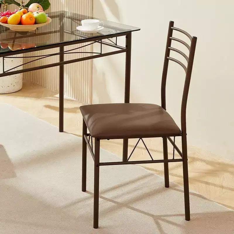 VECELO 5 Piece Dining Table Set with Glass Top Table & 4 Upholstered Chairs, Kitchen Rectangular Table Set Brown/Black