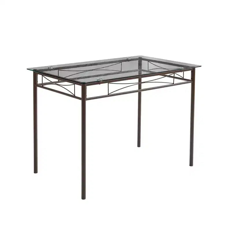 VECELO 5 Piece Dining Table Set with Glass Top Table & 4 Upholstered Chairs, Kitchen Rectangular Table Set Brown/Black