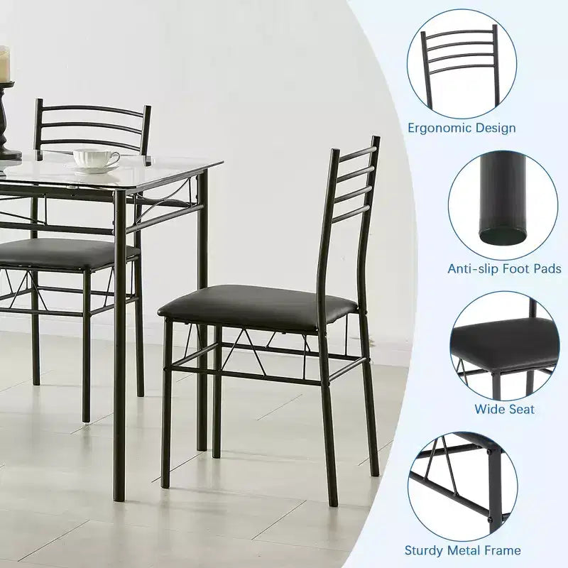 VECELO 5 Piece Dining Table Set with Glass Top Table & 4 Upholstered Chairs, Kitchen Rectangular Table Set Brown/Black