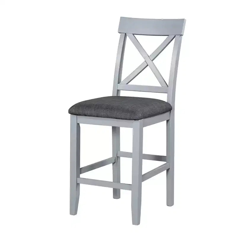 5 Piece Farmhouse Counter Height Dining Table Set Dining Set with 4 Upholstered Dining Chairs and 3-Tier Storage Shelves,Gray/Natural+White-ModernLuxe