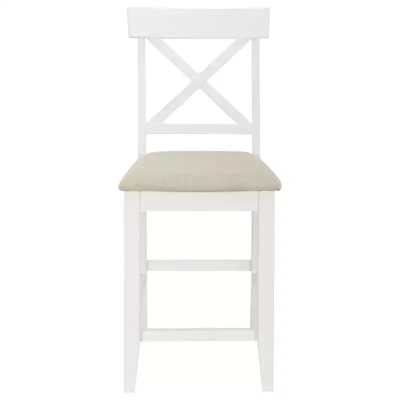 5 Piece Farmhouse Counter Height Dining Table Set Dining Set with 4 Upholstered Dining Chairs and 3-Tier Storage Shelves,Gray/Natural+White-ModernLuxe