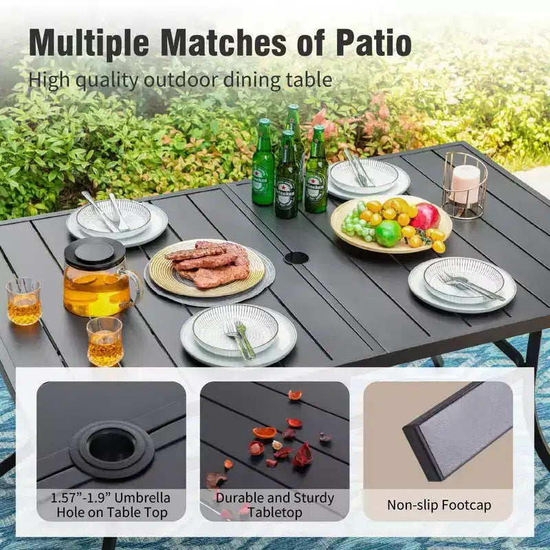 Captiva Designs 7pc Patio Dining Set with Slat-top Rectangle Table & Sling Fixed Dining Chairs