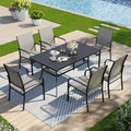 Captiva Designs 7pc Patio Dining Set with Slat-top Rectangle Table & Sling Fixed Dining Chairs
