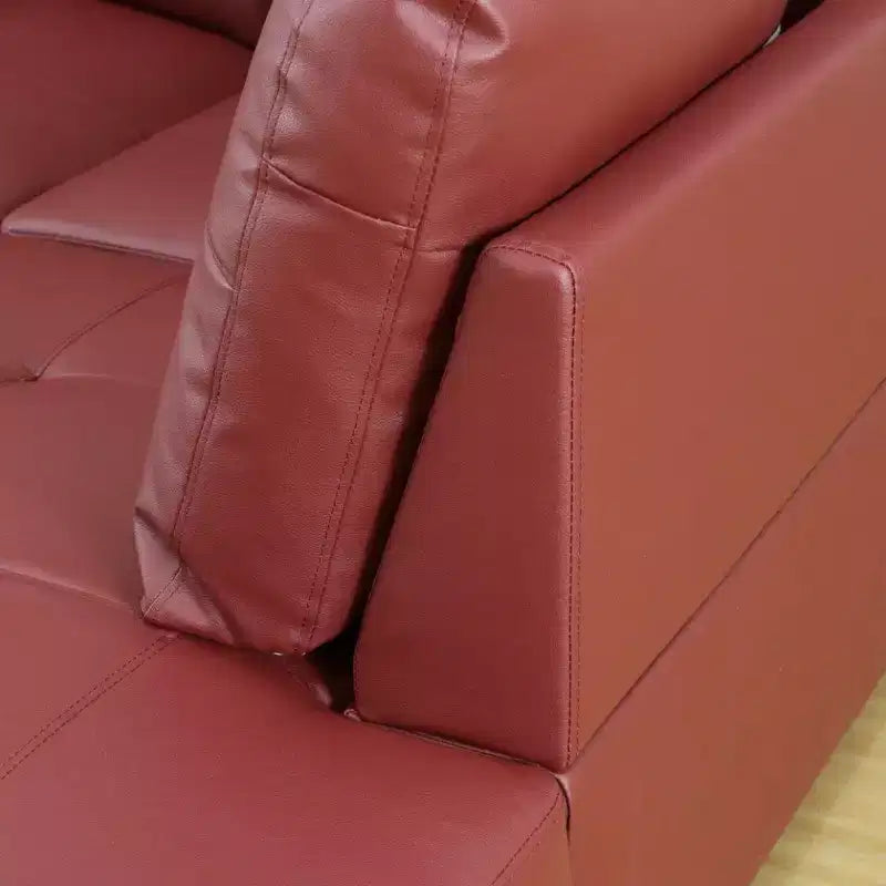 Elegant Red Semi-PU Leather Sectional Sofa - L-Shaped Design, Plush Cushions, Storage Ottoman, Modern Living Room Furniture