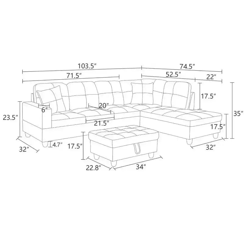 Elegant Red Semi-PU Leather Sectional Sofa - L-Shaped Design, Plush Cushions, Storage Ottoman, Modern Living Room Furniture