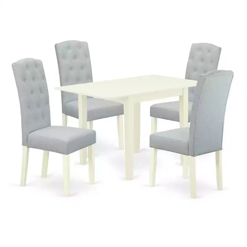 HomeStock 5 Piece Linen White Dining Table Set with Baby Blue Chairs