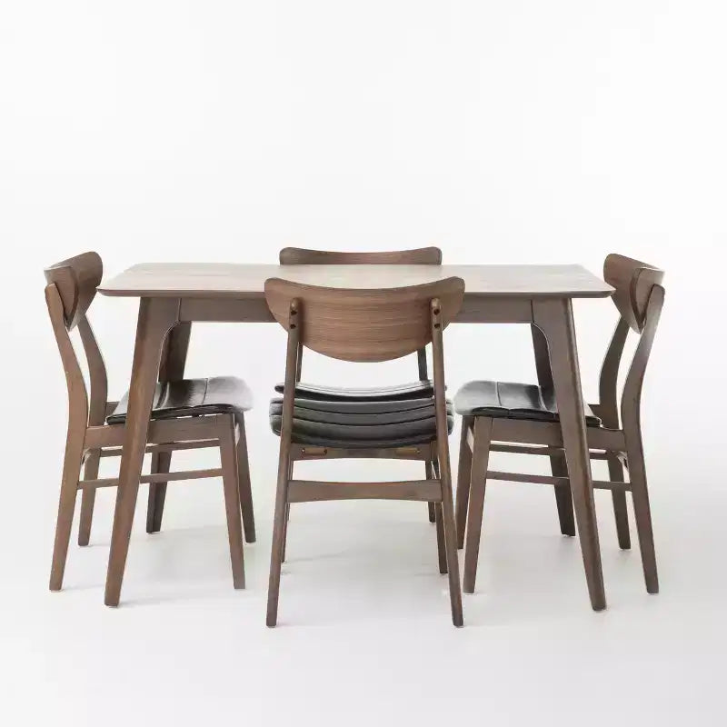 Christopher Knight Home Imwalle Mid Century Modern Faux Leather Upholstered 5 Piece Dining Set, Walnut and Dark Brown