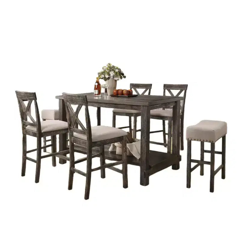 Christopher Knight Home Sinclair 60 Wood 7 Piece Rectangle Dining Table Set With 6 Upholstered Chairs