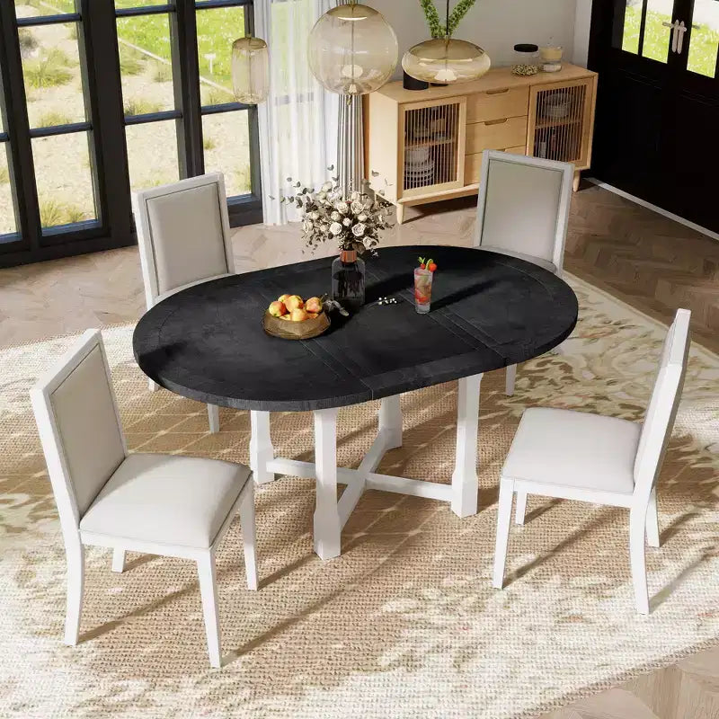 Merax Farmhouse Style Kitchen Table with Removable Leaf & Upholstered Chairs