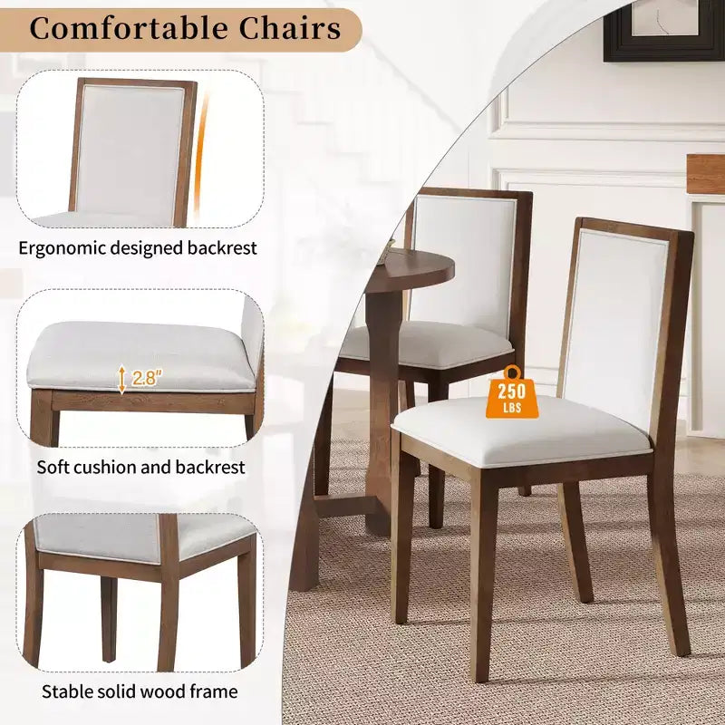Merax Farmhouse Style Kitchen Table with Removable Leaf & Upholstered Chairs