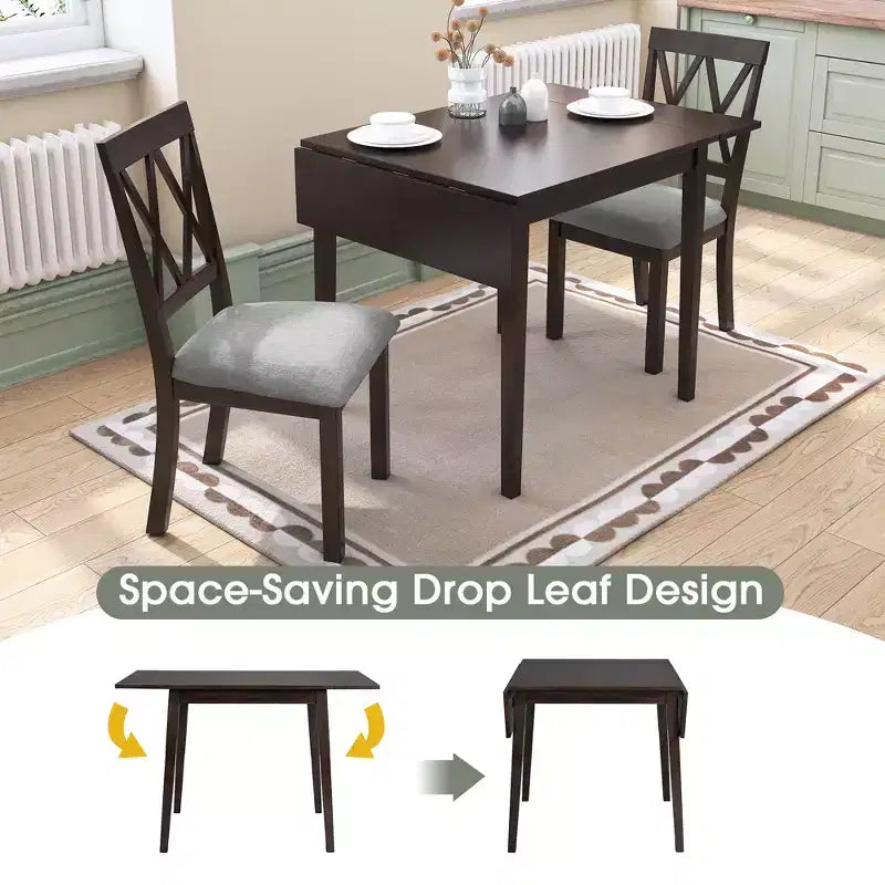 Merax 3-Piece Extendable Drop Leaf Dining Set with Upholstered Chairs