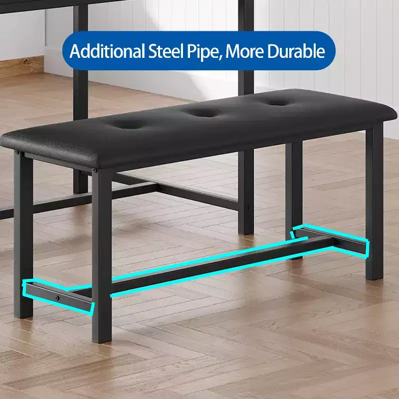 Dining Table Set for 4, Kitchen Table with 2 Upholstered Benches, Wood Kitchen Dining Room Set, for Small Space, Apartment, Home, Dinner
