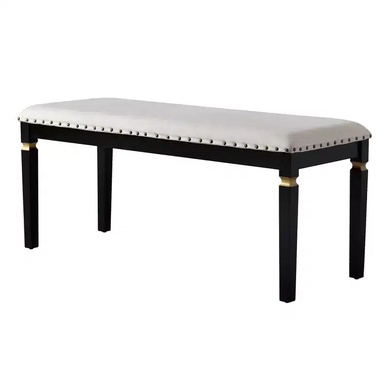 Retro 6 Pieces Kitchen Dining Table Set, Wood Rectangular Table and 4 High-Back Tufted Chairs & 1 Bench