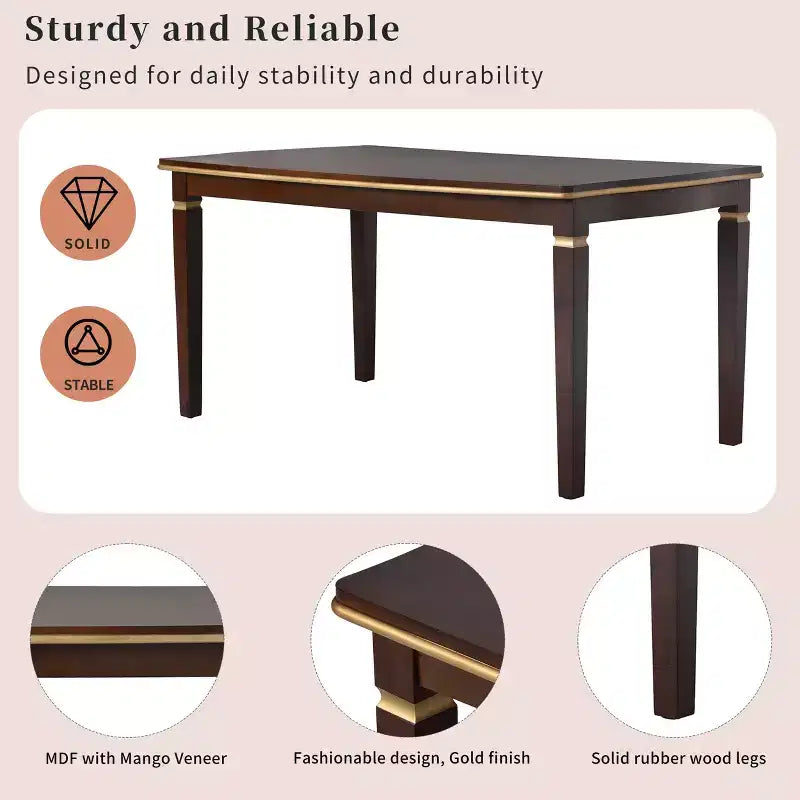 Retro 6 Pieces Kitchen Dining Table Set, Wood Rectangular Table and 4 High-Back Tufted Chairs & 1 Bench