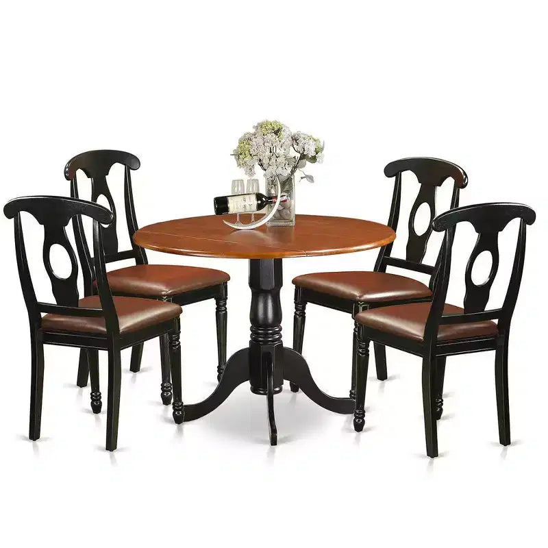 HomeStock Belmont Dining Room Set - Small Dining Table And Dinette Chairs, Drop Leaf, Buttermilk and Cherry