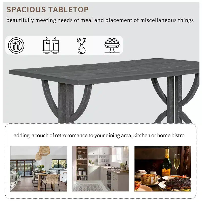 GDFStudio Kent 6 Piece Solid Wood Dining Table Set with Upholstered Chairs and Bench