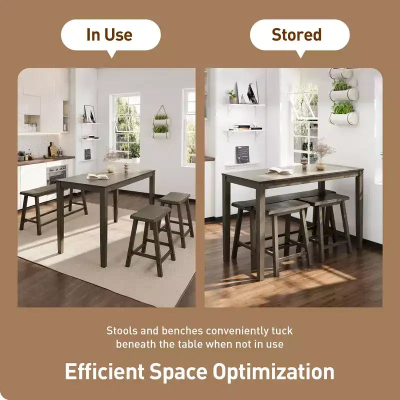 Captiva Designs 4 Piece Wood Dining Table Set with Rectangular Dining Table & Stools & Bench