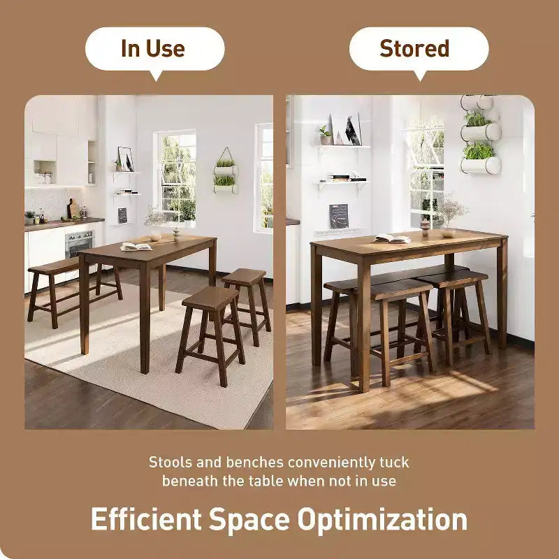 Captiva Designs 4 Piece Wood Dining Table Set with Rectangular Dining Table & Stools & Bench