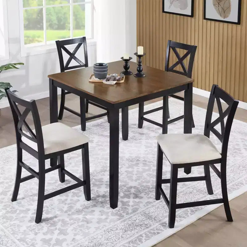 GDFStudio Callan 5-Piece Farmhouse Wood Upholstered Counter Height Dining Set