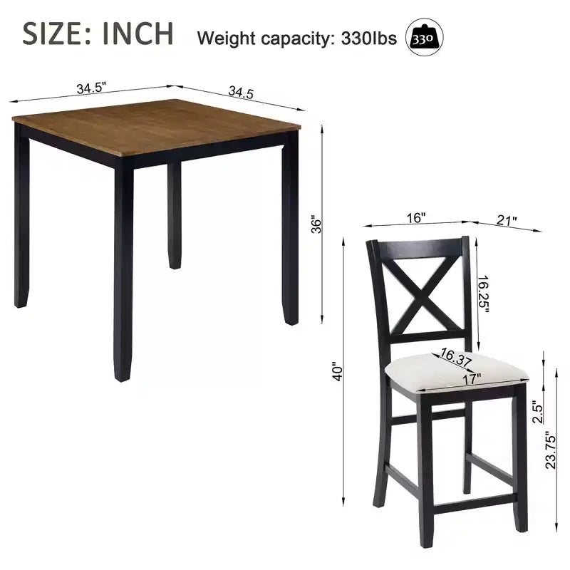 GDFStudio Callan 5-Piece Farmhouse Wood Upholstered Counter Height Dining Set