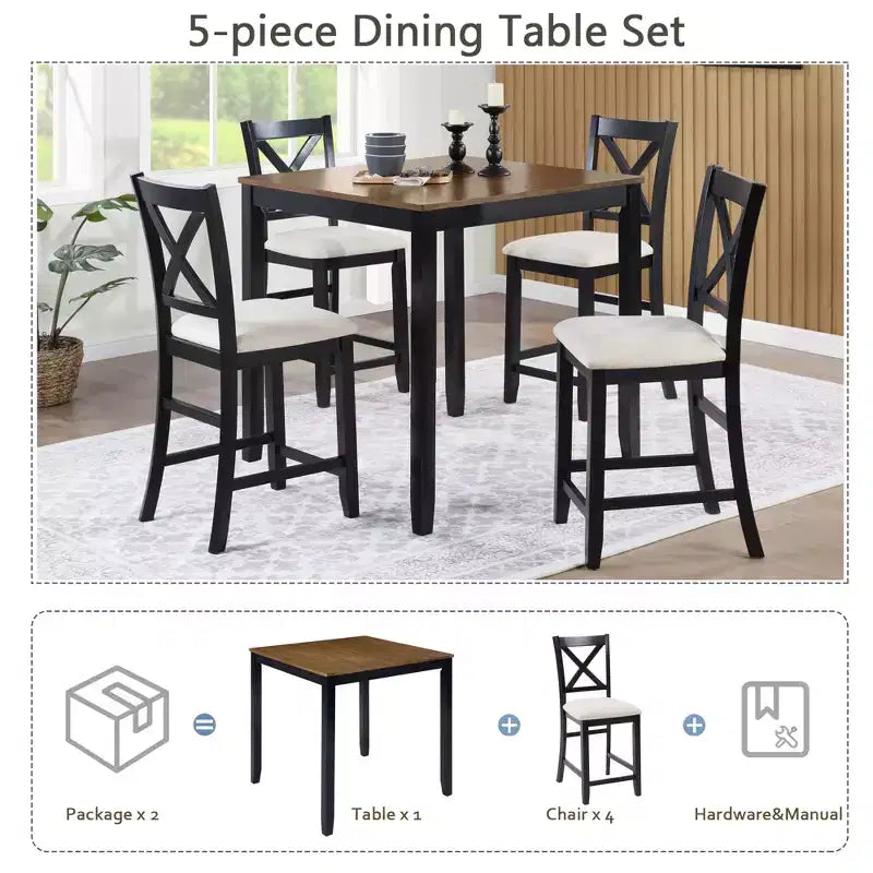 GDFStudio Callan 5-Piece Farmhouse Wood Upholstered Counter Height Dining Set