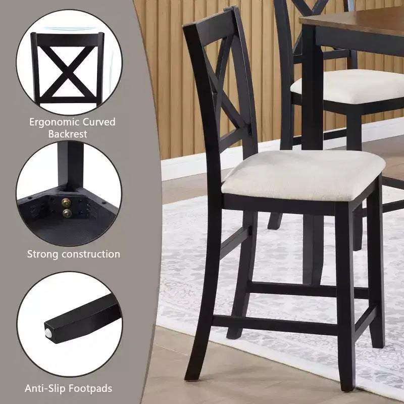 GDFStudio Callan 5-Piece Farmhouse Wood Upholstered Counter Height Dining Set