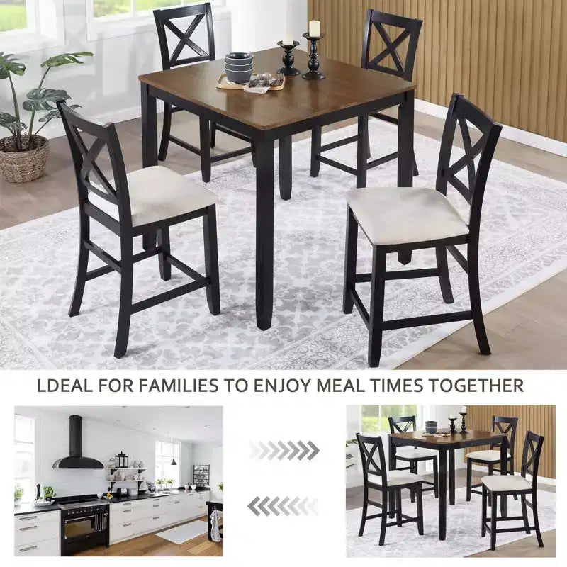 GDFStudio Callan 5-Piece Farmhouse Wood Upholstered Counter Height Dining Set