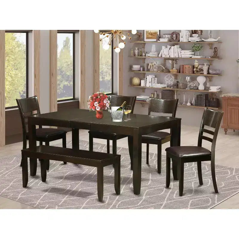 Dining Room Table Set 6 Piece - Rectangle Table, 4 Chairs & Bench - Kitchen Set