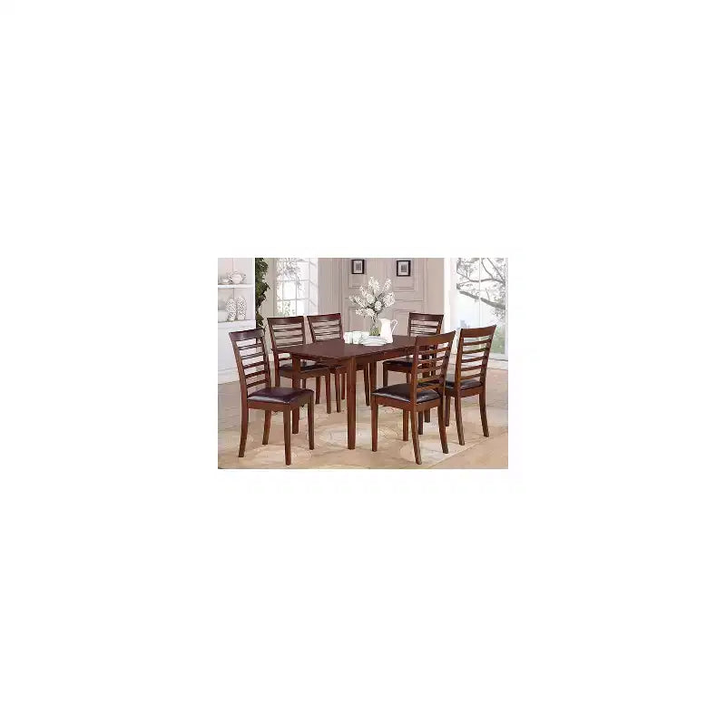 Chic 7 Piece Dinette Set - Rectangle Table w/ Leaf & 6 Dining Chairs - 32x60 Inch