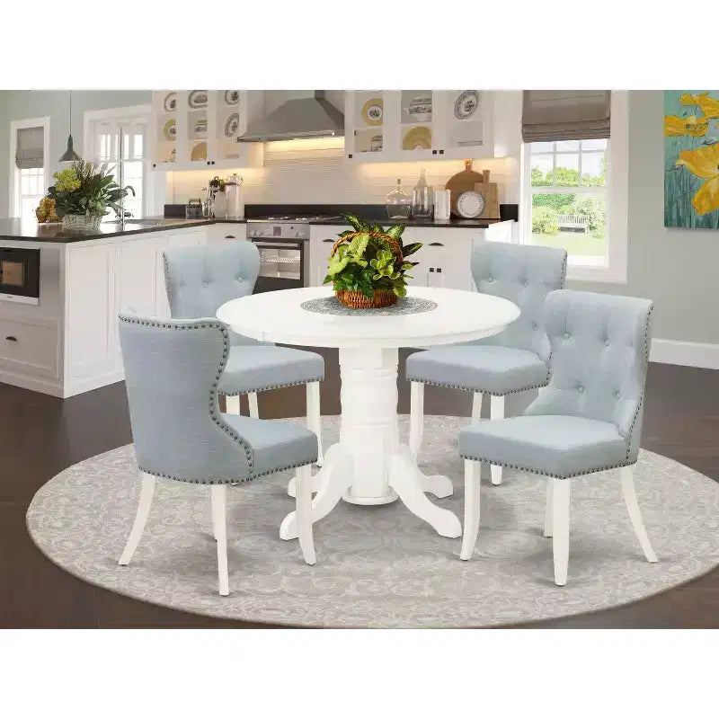 HomeStock 5-Piece Buttermilk & Cherry Finish Solid Wood Top Dining Table with 4 Parson Chair