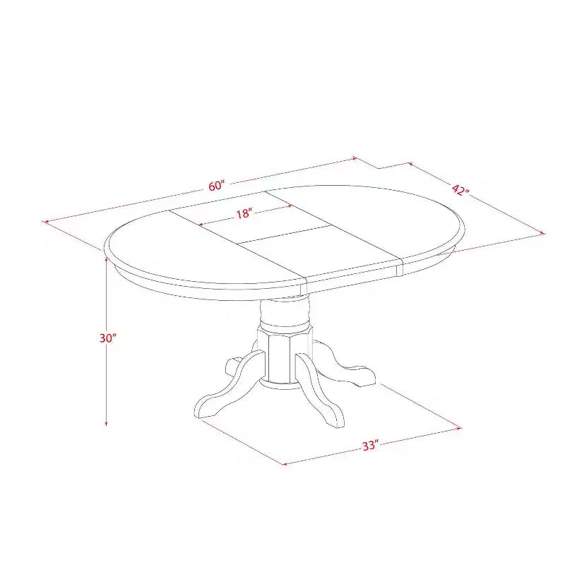 Oval Dining Set 7Pc - 42/60 Inch Table w/ Leaf & 6 Chairs - Modern Farmhouse Style