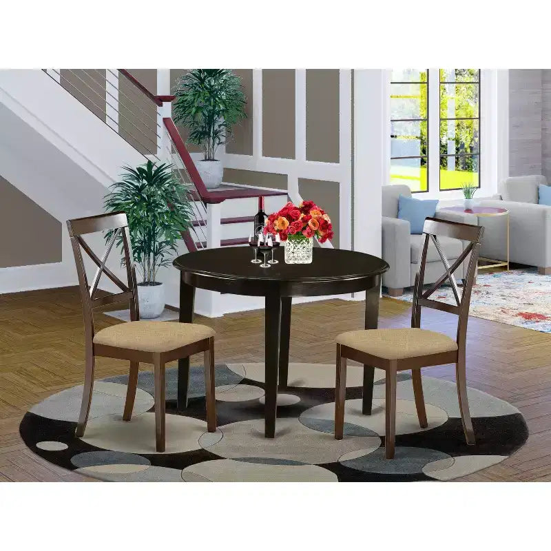 Small Dining Set - 3 Piece Kitchen Table & Chairs - Linen Upholstered - Compact Design
