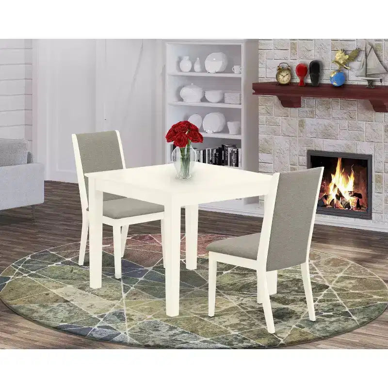 Modern 3-Piece Dining Set - Table & 2 Chairs - Linen White Finish