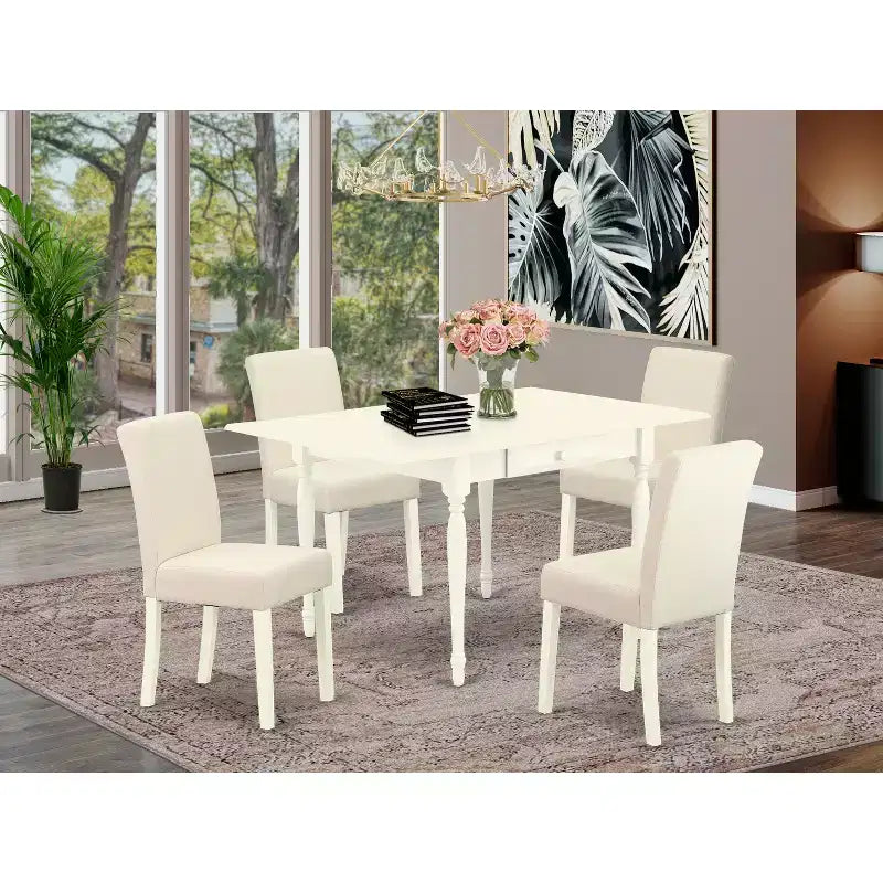 HomeStock 5-Piece Linen White Finish Solid Wood Top - Dining Room Set with Dropleaf (Seats-4)