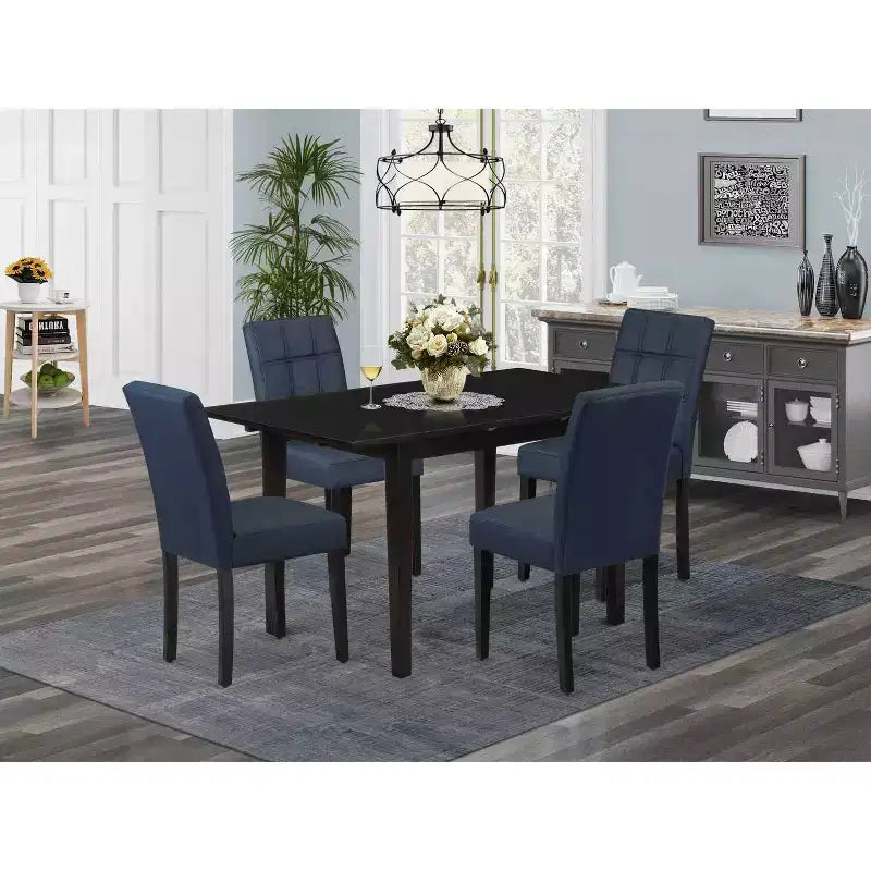 5-Piece Black Finish Solid Wood Top - Rectangular Dining Room Set (Seats-4)
