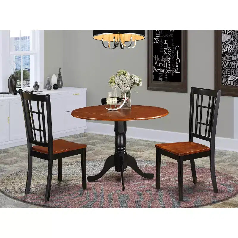 Elegant Dining Table Set for 2 - Kitchen Table with Chairs, Asian Hardwood, Drop Leaf Design, Space Saving