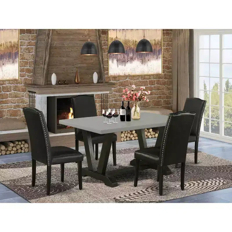 5-Piece Rectangle Natural Oak Finish Solid Wood Top Dining Table with 4 Parson Chair with