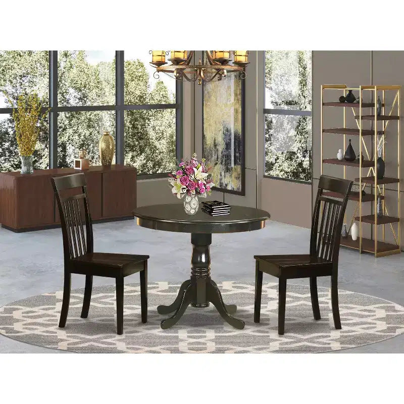 Round Kitchen Dining Table Set - Small Table with 4 Chairs - Cappuccino Finish