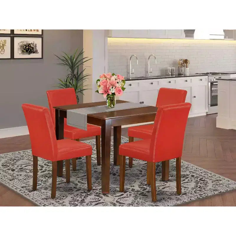 Modern Dining Set 5 Piece - Mid Century Table & Chairs - 36x36 Inch Wood Dining Room Furniture