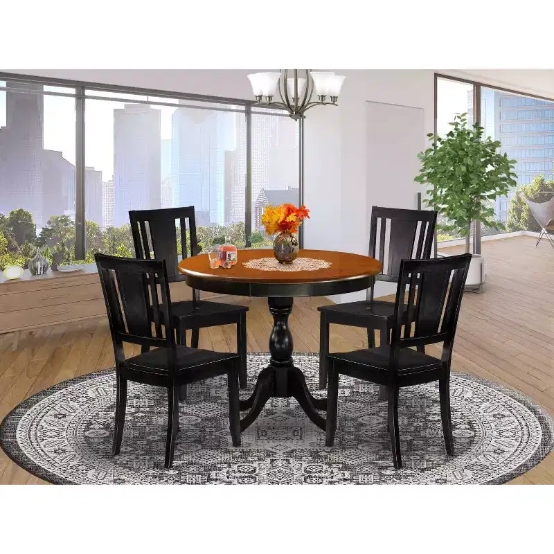 HomeStock 5-Piece Black and Cherry Finish Solid Wood Top Dining table with 4 Chairs