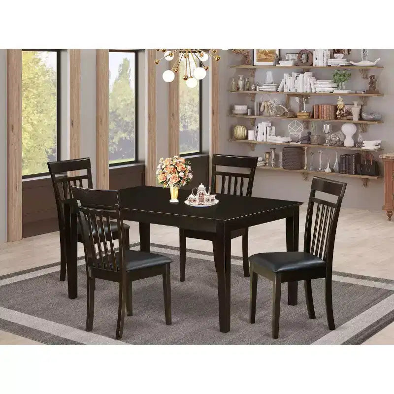 HomeStock 5-Pc Cappuccino Solid Wood Top - Dining Room Set - Seats 4