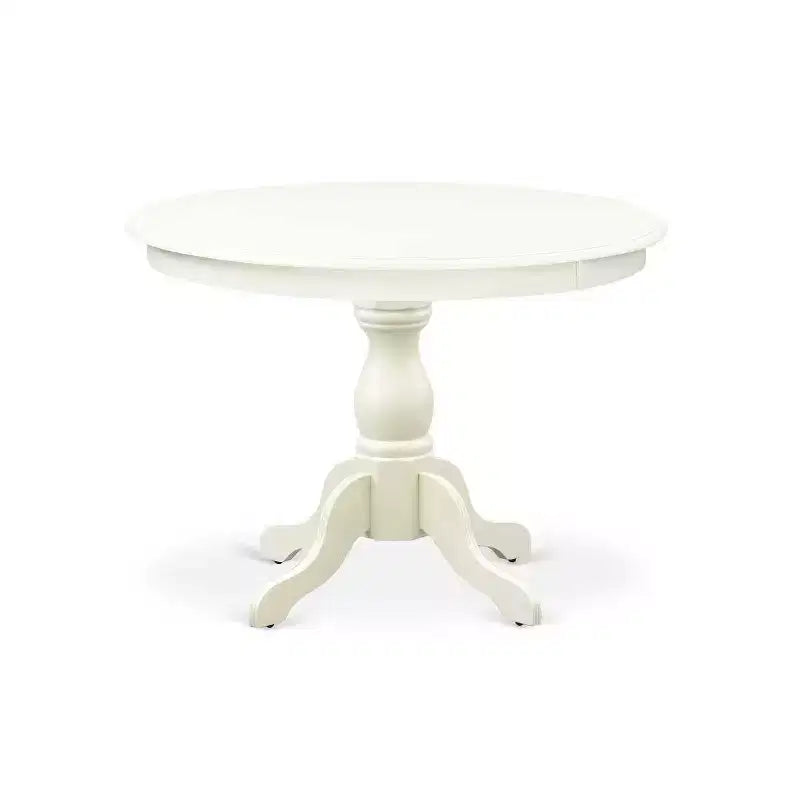 HomeStock 5-Piece Linen White Finish Solid Wood Top Dining table with 4-Chairs with Slat Back