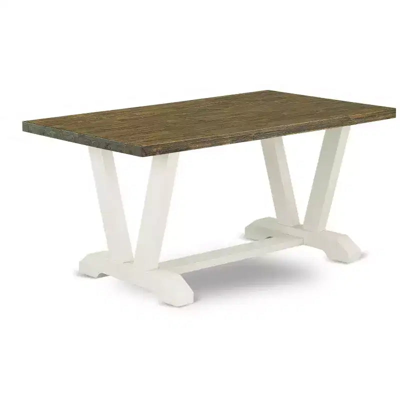 HomeStock 5-Pc Distressed Jacobean Finish Solid Wood Top Dining Table with 4 Parson Chair