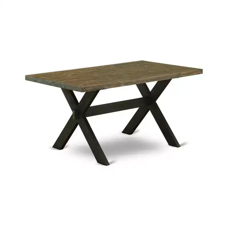 HomeStock 5-Piece Rectangle Distressed Jacobean Finish Solid Wood Top Dining table with 4 Chairs